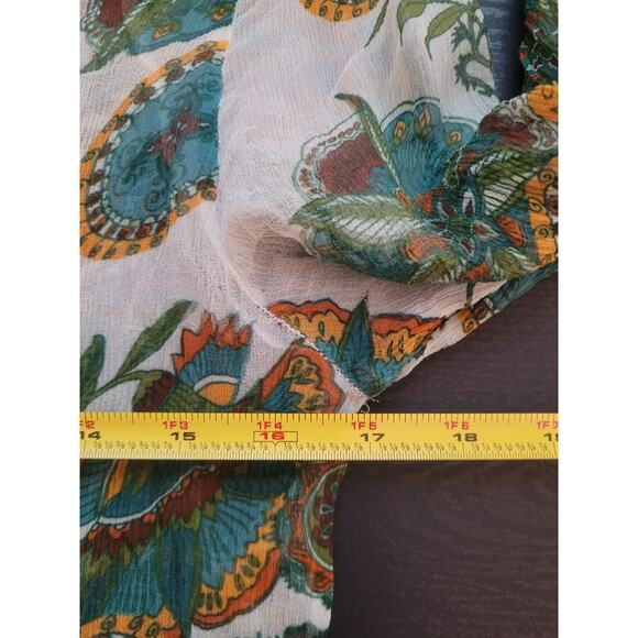 Y2k Johnny Cotton 100% Silk Sheer Floral Blouse Sz S Ivory Boho Hippie Festival - Picture 6 of 8